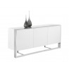  Sunpan Dalton Sideboard in High Gloss White and Stainless Steel Frame  - Angled with Decor