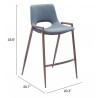 Zuo Modern Desi Counter Stool in Azure Gray and Walnut - Wtih Dimensions