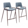 Zuo Modern Desi Counter Stool Azure Gray and Walnut - Set of 2