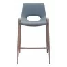 Zuo Modern Desi Counter Stool Azure Gray and Walnut - Front - Zuo Modern Desi Counter Stool Azure Gray and Walnut - Front
