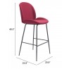 Zuo Modern Miles Barstool in Red - With Dimensions