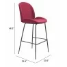 Zuo Modern Miles Barstool in Red - With Dimensions - Zuo Modern Miles Barstool in Red - With Dimensions