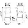 Zuo Modern Miles Counter Stool in Red - Dimension Sheet