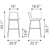 Zuo Modern Tony Barstool in Green and Gold - Dimension Sheet
