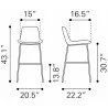 Zuo Modern Tony Barstool in Green and Gold - Dimension Sheet - Zuo Modern Tony Barstool in Green and Gold - Dimension Sheet