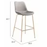Zuo Modern Tony Barstool in Gray and Gold - Dimension Sheet - Zuo Modern Tony Barstool in Gray and Gold - Dimension Sheet