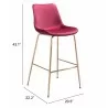 Zuo Modern Tony Barstool in Red and Gold - With Dimensions - Zuo Modern Tony Barstool in Red and Gold - With Dimensions