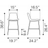 Zuo Modern Tony Counter Stool in Green and Gold - Dimension Sheet