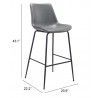 Zuo Modern Byron Barstool in Gray - With DImensions