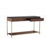 Sunpan Stamos Console Table - Gold - Zebra Brown - Angled with Opened Drawer