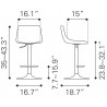 Zuo Modern Prima Barstool Dark Blue and Gold - Dimension Sheet