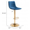 Zuo Modern Prima Barstool Dark Blue and Gold - With DImension
