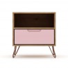 Manhattan Comfort Rockefeller 1-Drawer Nature and Rose Pink Nightstand Front