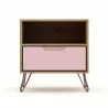 Manhattan Comfort Rockefeller 1-Drawer Nature and Rose Pink Nightstand Front - Manhattan Comfort Rockefeller 1-Drawer Nature and Rose Pink Nightstand Front