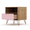 Manhattan Comfort Rockefeller 1-Drawer Nature and Rose Pink Nightstand Open