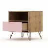 Manhattan Comfort Rockefeller 1-Drawer Nature and Rose Pink Nightstand Open - Manhattan Comfort Rockefeller 1-Drawer Nature and Rose Pink Nightstand Open