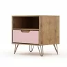 Manhattan Comfort Rockefeller 1-Drawer Nature and Rose Pink Nightstand Side - Manhattan Comfort Rockefeller 1-Drawer Nature and Rose Pink Nightstand Side