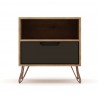Manhattan Comfort Rockefeller 1-Drawer Nature and Textured Grey Nightstand Front