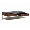 Stamos Coffee Table - Gold - Zebra Brown - Angled with Opened Drawer - Stamos Coffee Table - Gold - Zebra Brown - Angled with Opened Drawer