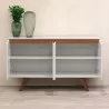Manhattan Comfort Tudor 53.15 Sideboard with 4 Shelves in White Matte and Maple Cream Open - Manhattan Comfort Tudor 53.15 Sideboard with 4 Shelves in White Matte and Maple Cream Open