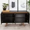 Manhattan Comfort Tudor 53.15 Sideboard with 4 Shelves in Black and Maple Cream Open - Manhattan Comfort Tudor 53.15 Sideboard with 4 Shelves in Black and Maple Cream Open