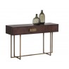 Jade Console Table - Antique Brass - Dark Mango - Angled with Decor