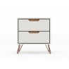 Manhattan Comfort Rockefeller 2-Drawer Off White and Nature Nightstand Front