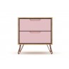 Manhattan Comfort Rockefeller 2-Drawer Nature and Rose Pink Nightstand Front