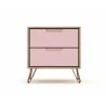 Manhattan Comfort Rockefeller 2-Drawer Nature and Rose Pink Nightstand Front - Manhattan Comfort Rockefeller 2-Drawer Nature and Rose Pink Nightstand Front