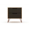 Manhattan Comfort Rockefeller 2-Drawer Nature and Textured Grey Nightstand Front