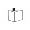 SUNPAN Tribute End Table - White Marble, Brown Marble, Frontview w/ Decor