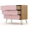 Manhattan Comfort Rockefeller 3-Drawer Nature and Rose Pink Dresser Open - Manhattan Comfort Rockefeller 3-Drawer Nature and Rose Pink Dresser Open