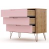 Manhattan Comfort Rockefeller 3-Drawer Nature and Rose Pink Dresser Open