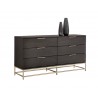 Sunpan Rebel Dresser In Gold and Charcoal Grey - Angled with Plant