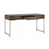 Rebel Desk - Gold - Raw Umber - Angled with Opened Drawer