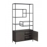 Stamos Bookcase - Black - Charcoal Grey - Angled wit hOpened Drawer