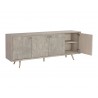 Sunpan Aniston Sideboard - Large In White Ceruze - Shagreen Leather - 1 Drawer Opened