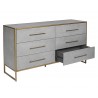 Sunpan Venice Dresser in Shagreen Leather - Angled View with Drawer Opened