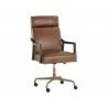 Sunpan Collin Office Chair In Brown In Shalimar Tobacco Leather - Angled - Sunpan Collin Office Chair In Brown In Shalimar Tobacco Leather - Angled