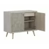 Aniston Sideboard - Small - White Ceruze - Shagreen Leather - One Drawer Opened - Aniston Sideboard - Small - White Ceruze - Shagreen Leather - One Drawer Opened