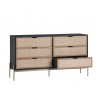 Sunpan Avida Dresser in Gold and Black/Natural - Angled with Opened Drawer