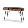 Ariana Modern and Contemporary Industrial Black and Oak Brown Finished Wood 3-Drawer Metal Console Table - Drawers Opened