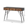 Ariana Modern and Contemporary Industrial Black and Oak Brown Finished Wood 3-Drawer Metal Console Table - Dimensions