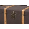 Stephen Modern and Contemporary Transitional Dark Brown Fabric Upholstered and Oak Brown Finished 2-Piece Storage Trunk Set - Front Close-Up