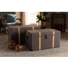 Stephen Modern and Contemporary Transitional Dark Brown Fabric Upholstered and Oak Brown Finished 2-Piece Storage Trunk Set - Lifestyle 2