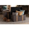 Stephen Modern and Contemporary Transitional Dark Brown Fabric Upholstered and Oak Brown Finished 2-Piece Storage Trunk Set - Trunk Open Lifestyle