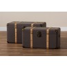 Stephen Modern and Contemporary Transitional Dark Brown Fabric Upholstered and Oak Brown Finished 2-Piece Storage Trunk Set - Lifestyle