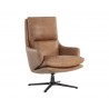 Sunpan Cardona Swivel Lounge Chair - Black with Marseille Camel Leather - Angled View