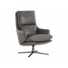 Sunpan Cardona Swivel Lounge Chair - Gunmetal with Marseille Camel Leather - Angled View