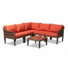 Breida Modern and Contemporary Orange Fabric Upholstered and Brown Finished 6-Piece Woven Rattan Outdoor Patio Set